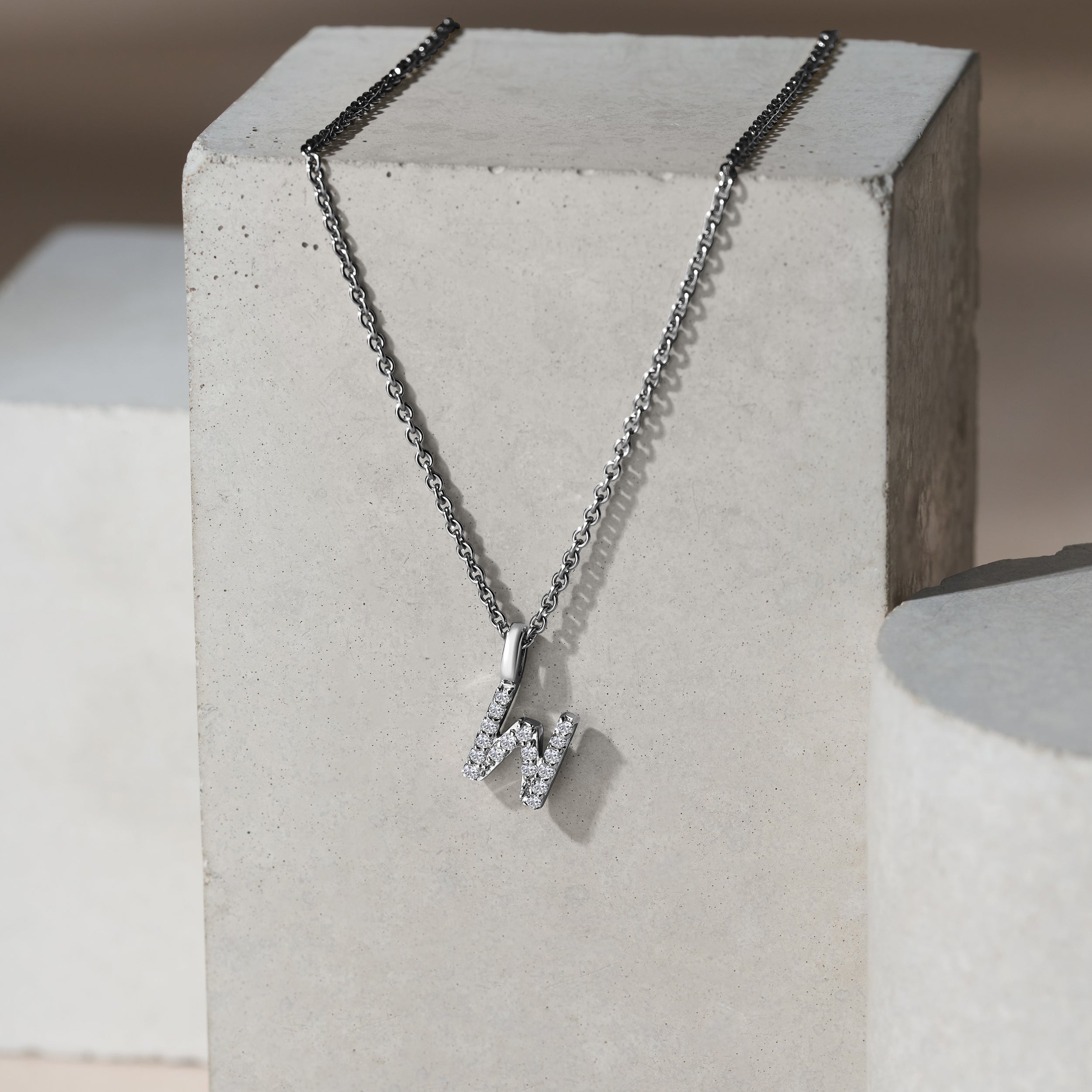 Love Letter Initial W Lab Diamond Necklace set in 9K White Gold